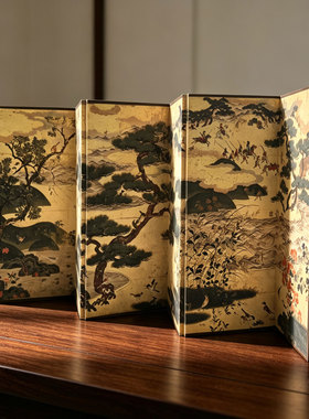 中古风花鸟图双面桌面小屏风背景摆件博物馆文创生日礼物东方美学