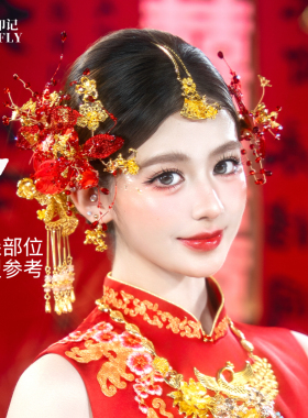 金红色发簪子新娘秀禾旗袍龙凤褂马面裙头饰宋锦缠花新中式发饰仙