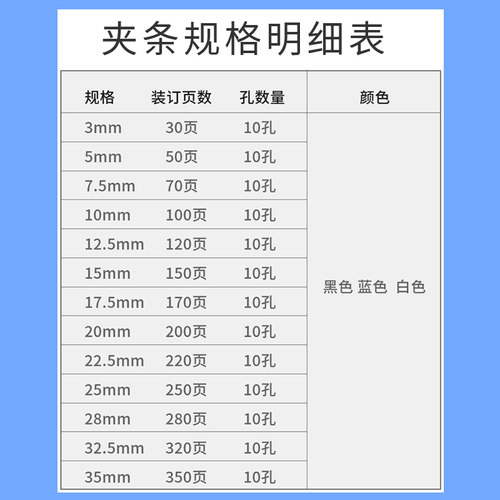 优玛仕装订文件夹条十孔夹条3mm-20mm塑料夹条十齿硬PVC夹条 10支/包 - 图3