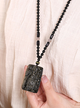 缘来由你黑曜石关公吊坠招财项链
