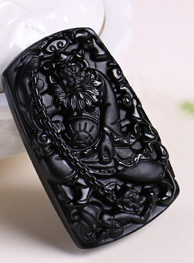 缘来由你黑曜石雕刻石馗吊坠项链