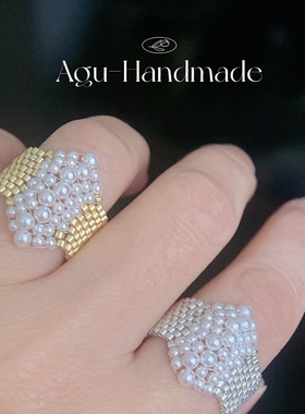 施家珍珠戒指日本进口古董珠手工饰品编织