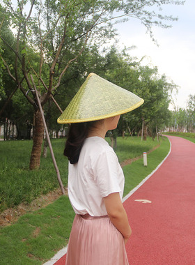 草帽舞台纯手工编织青色斗笠帽
