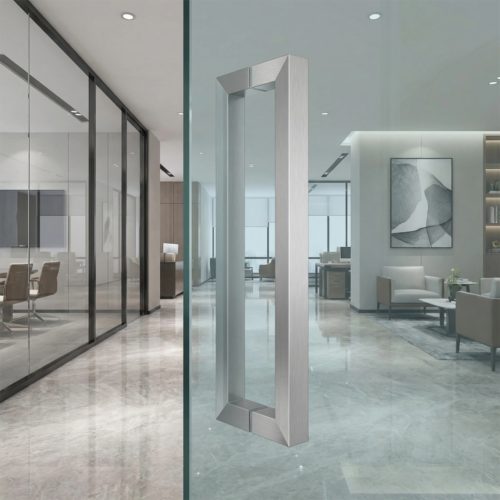 38正面方管厚不锈钢玻璃门大拉手办公室磨砂黑无框门推拉大门把手 - 图0