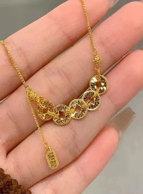 五帝钱碎碎冰项链时尚锁骨链女钱币百搭绝美项链