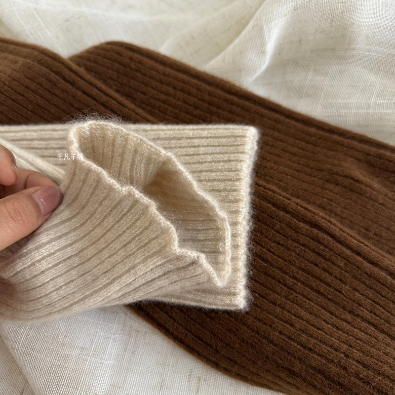 暖冬拍档~100%纯山羊绒袜套保暖过膝长筒袜针织堆堆袜护小腿脚腕 - 图1