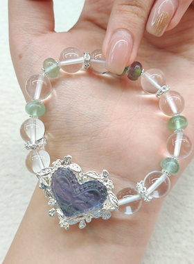 莹石爱心魔盒白色水晶手串学生闺蜜森系手链10mm串珠幸运手饰礼品