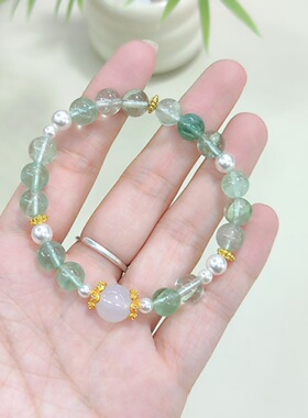 新款绿莹石珍珠玛瑙手串8mm高颜值女清新森系休闲手链送女友礼物