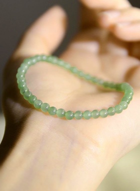 天然和田玉手串女玉石青玉绿色玉珠手链晴水碧玉小米珠手环ins