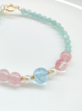 福气满满海洋系蓝色水晶串珠手链新款叠戴手串国风ins超美手饰品