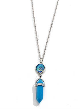 鱼鳞片七彩六棱柱天然石毛衣链