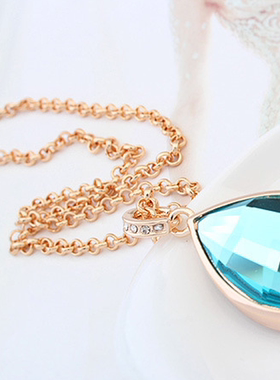 欧美湖蓝色水滴毛衣链情人节礼物