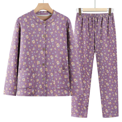 中老年人保暖内衣套装女妈妈德绒秋衣裤奶奶秋冬加绒加厚开衫衣服 - 图3