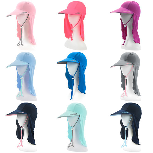 法兰左成人防晒游泳帽轻薄冰爽透气加长护颈沙滩度假棒球帽亲子 - 图0