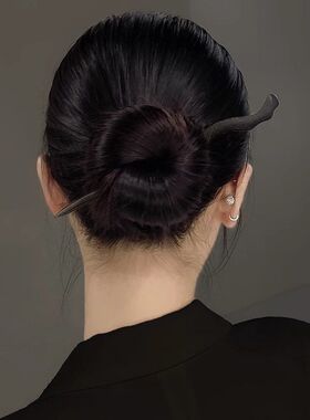 气质发簪简约盘汉服复古发簪头饰子檀木现代仿古风新中式女