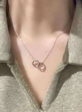 轻奢小众环环相扣项链女ins日韩版简约设计吊坠百搭锁骨链