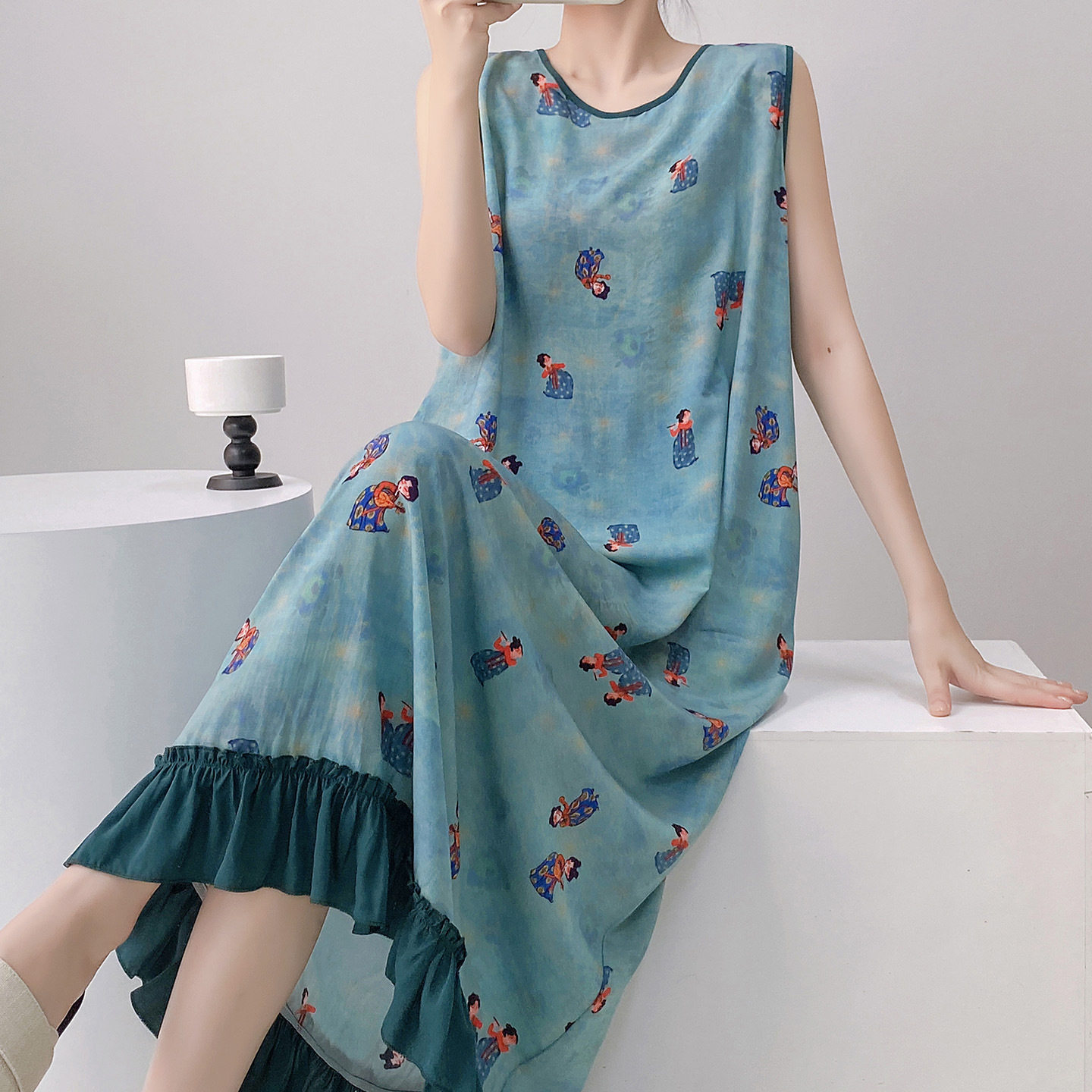 新中式国风无袖背心睡裙女夏季薄款棉绸宽松家居服套装可外穿背心,淘宝优惠券,粉丝福利购,淘宝优惠卷