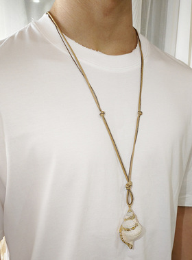 夏季海洋度假风AMZ项饰品金色绳结海螺天然贝壳吊坠男女情侣项链