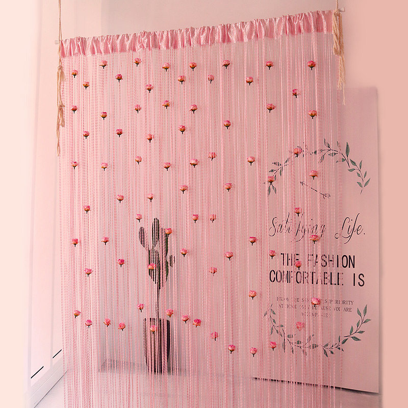 浪漫玫瑰花线帘美容院屏风隔断挂帘高档装饰卧室免打孔流苏门帘子,淘宝优惠券,粉丝福利购,淘宝优惠卷