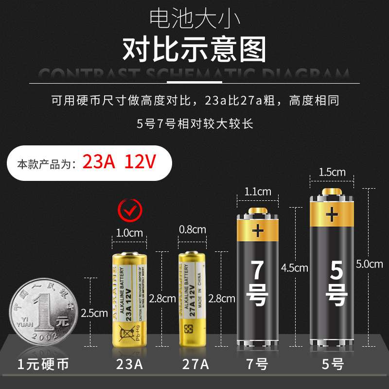 23A 12V电池12v23a电动车库卷帘门铃23a12v遥控器小号27a 12v电池 - 图0