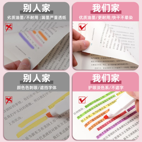晨光小方荧光笔水果香味油墨水软斧头彩色方杆造型荧光笔高颜值标记笔做手账背书神器做笔记专用划重点荧光笔 - 图3