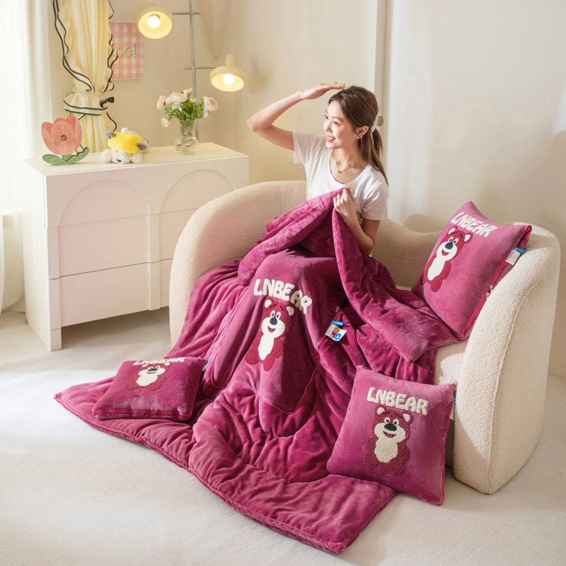 新款加绒加厚长毛绒抱枕被子学生宿舍二合一午休车载靠垫被可机洗,淘宝优惠券,粉丝福利购,淘宝优惠卷