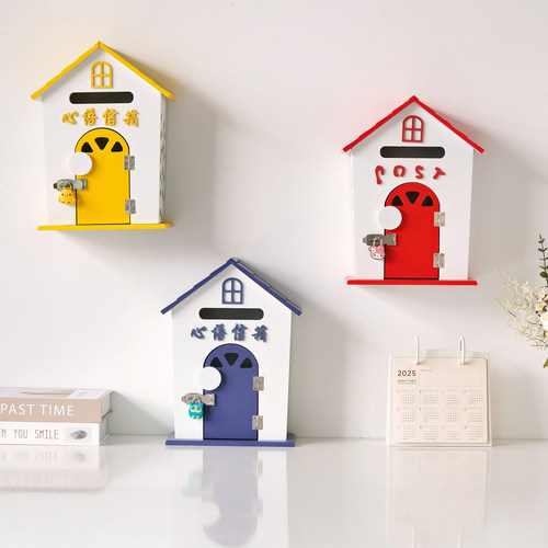 田园风格家居摆设幼儿园信箱摄影道具木制邮箱意见箱小木屋装饰品 - 图0