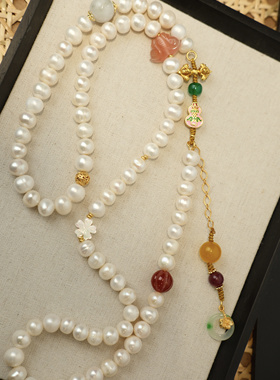 新中式国风新款百搭天然淡水珍珠水晶蝴蝶显白大气时尚轻奢感项链