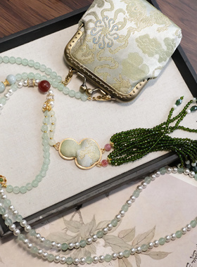 新中式国风长款斜挎包包链斜挎链背背链项链的复古纯手工气质配饰