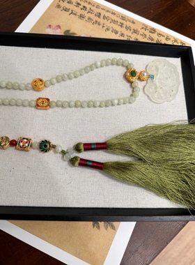 绿色背云璎珞岫玉牌汉服长项链新中式项圈项链毛衣链