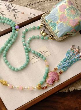 新中式国风复古绿玉项链葫芦流苏民族风轻奢百搭包包斜挎项链链