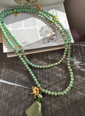 中式配饰金线绿松如意锁流苏斜挎长项链斜挎链