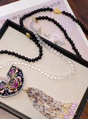 国风手工刺绣 苏绣包毛衣蓝珊瑚檀木水晶长款毛衣项链长斜挎链