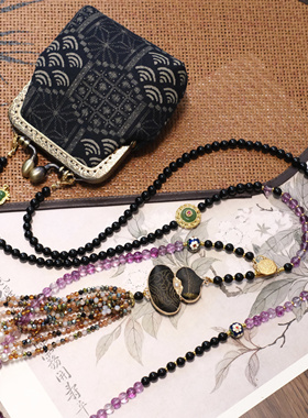 新中式国风复古黑玛瑙手机包手工穿珠链流苏高级感气质单肩斜挎包