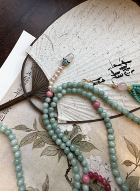 新中式斜挎链璎珞长款国风项链串珠毛衣链背云马面裙配饰蓝松流苏