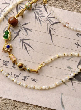 原创新中式编绳天然贝母多宝新中式葫芦长项链2025新款毛衣链女