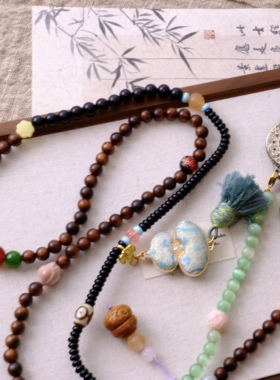 国风复古檀木项链葫芦流苏民族风轻奢百搭包包斜挎链