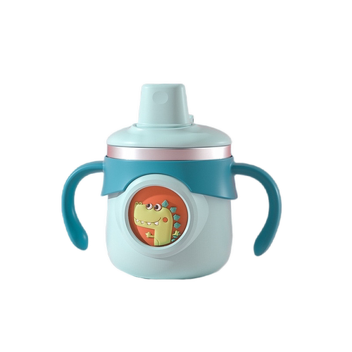 Kub可优比儿童牛奶杯带刻度婴儿鸭嘴杯不锈钢宝宝吸管防摔杯两用 - 图1