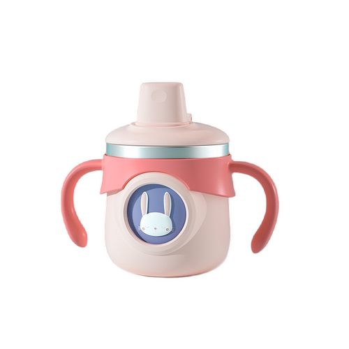 Kub可优比儿童牛奶杯带刻度婴儿鸭嘴杯不锈钢宝宝吸管防摔杯两用 - 图3