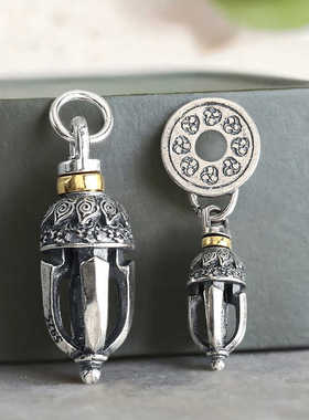 小众文玩银饰金刚杵圆牌侧挂配件