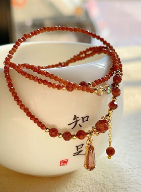 许愿/超闪金沙石14K包金手链2mm切面极细手串手链项链定制闺蜜女