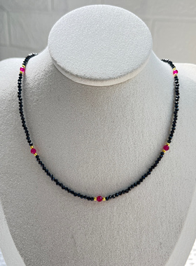 天然进口黑尖晶石项链女款红宝石珍珠锁骨链简约百搭时尚气质颈链