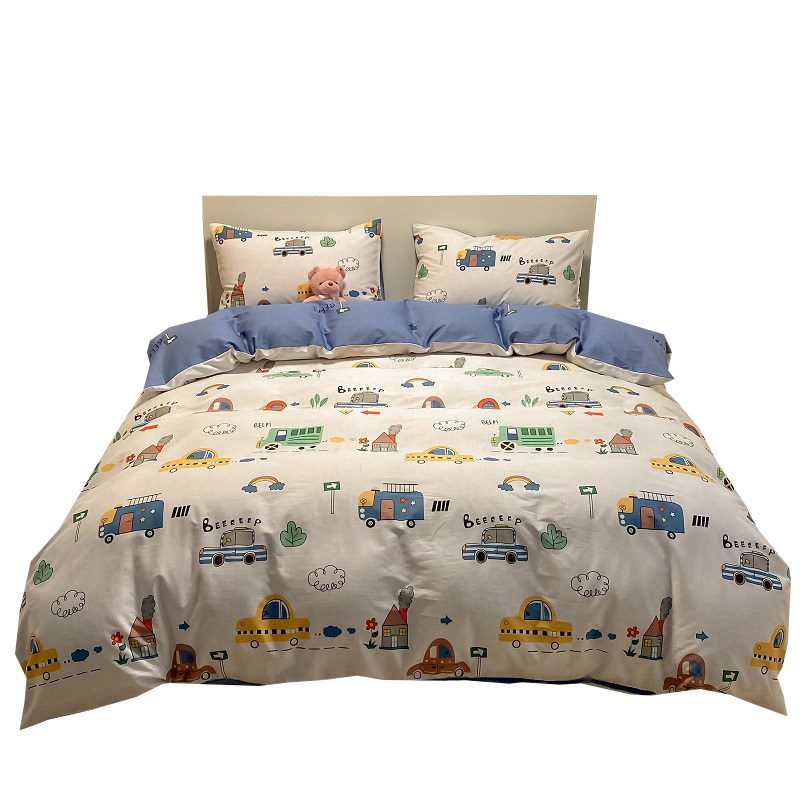 小汽车男孩 卡通可爱纯棉四件套学生单人儿童床品全棉被罩床笠款,淘宝优惠券,粉丝福利购,淘宝优惠卷