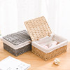 Rattan storage basket with lid, cosmetics and miscellaneous storage box