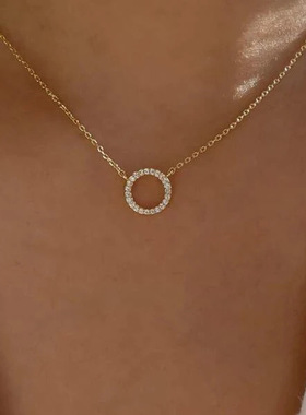 Diamond round necklace women 几何型锁骨炼 满钻圆环项炼52834