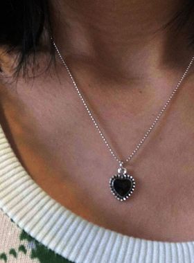 Black Love Pendant necklace women粗炼条项炼黑色爱心吊坠