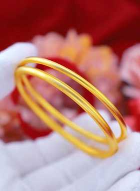 古法黄金色手镯女款越南沙金仿真18K金镯子实心传承素圈手环经典