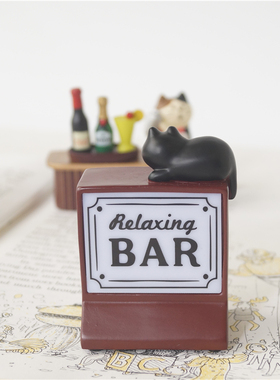 日式杂货夜店场景呆萌小黑猫酒吧