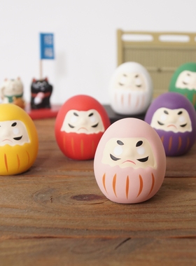 猫部杂货 日式杂货许愿还愿祈福达摩摆件 招福陶土小达摩福气公仔