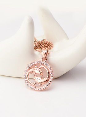 外贸饰品 十二星座星宿双鱼座项链 短 保色电镀镶水钻